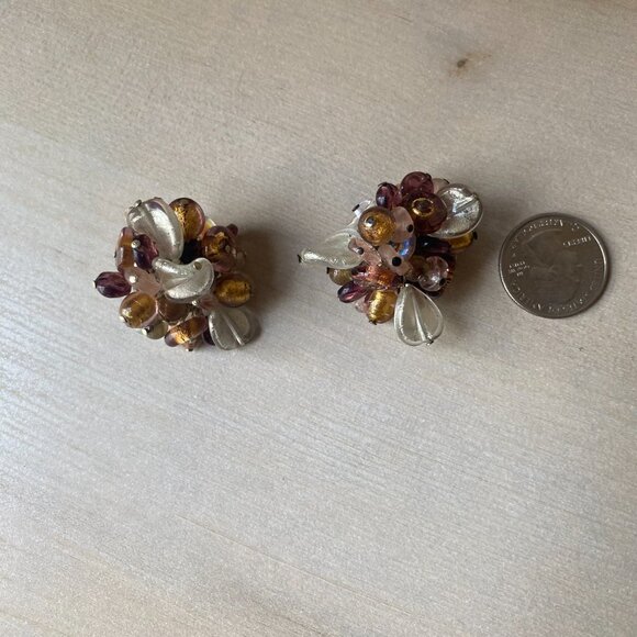 VTG 925 Italy Pierced Glass Chunky Cluster Earrings Brown Purple Rossana fairy - Picture 10 of 14